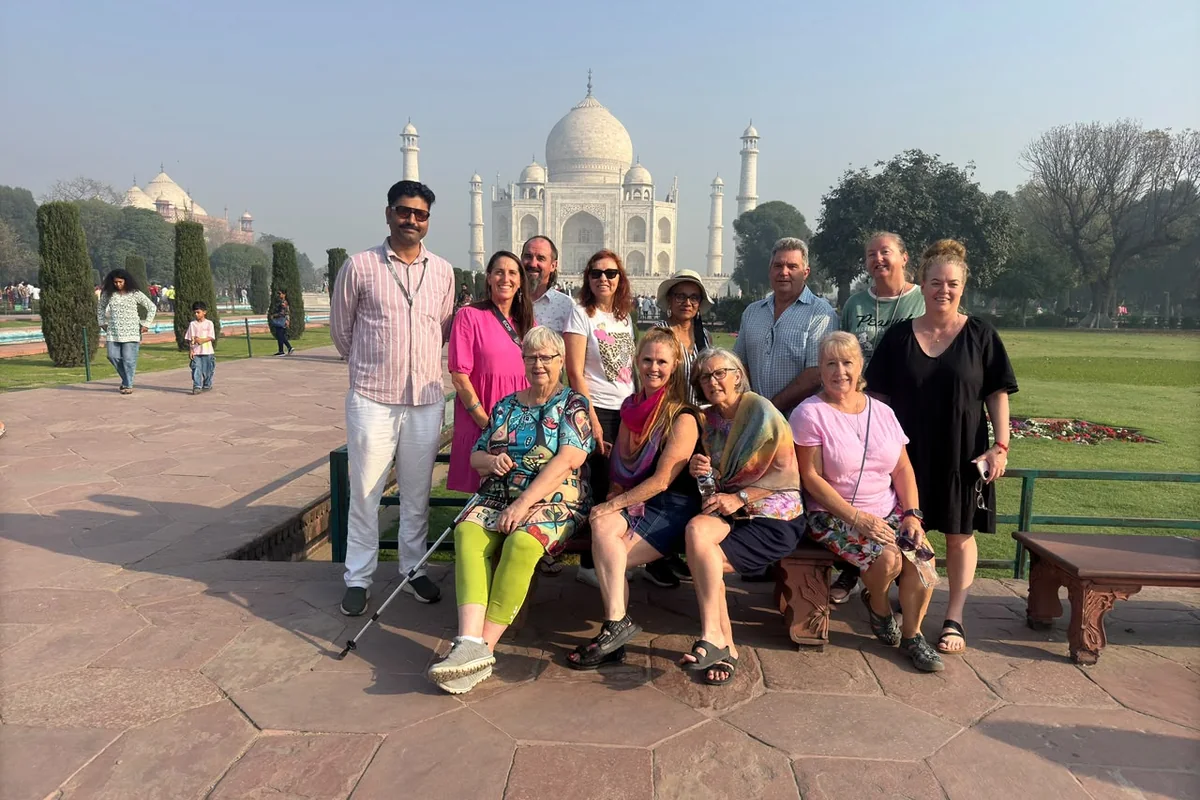 Guests enjoying a shared visit to the Taj Mahal in Agra