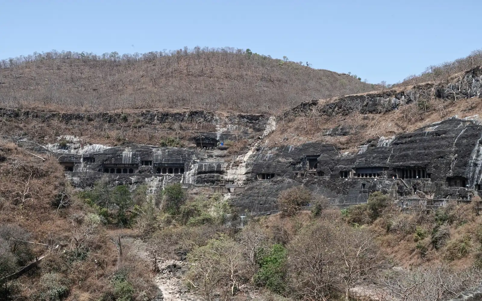 Historic rock-cut caves at Ajanta Caves, Maharashtra, India