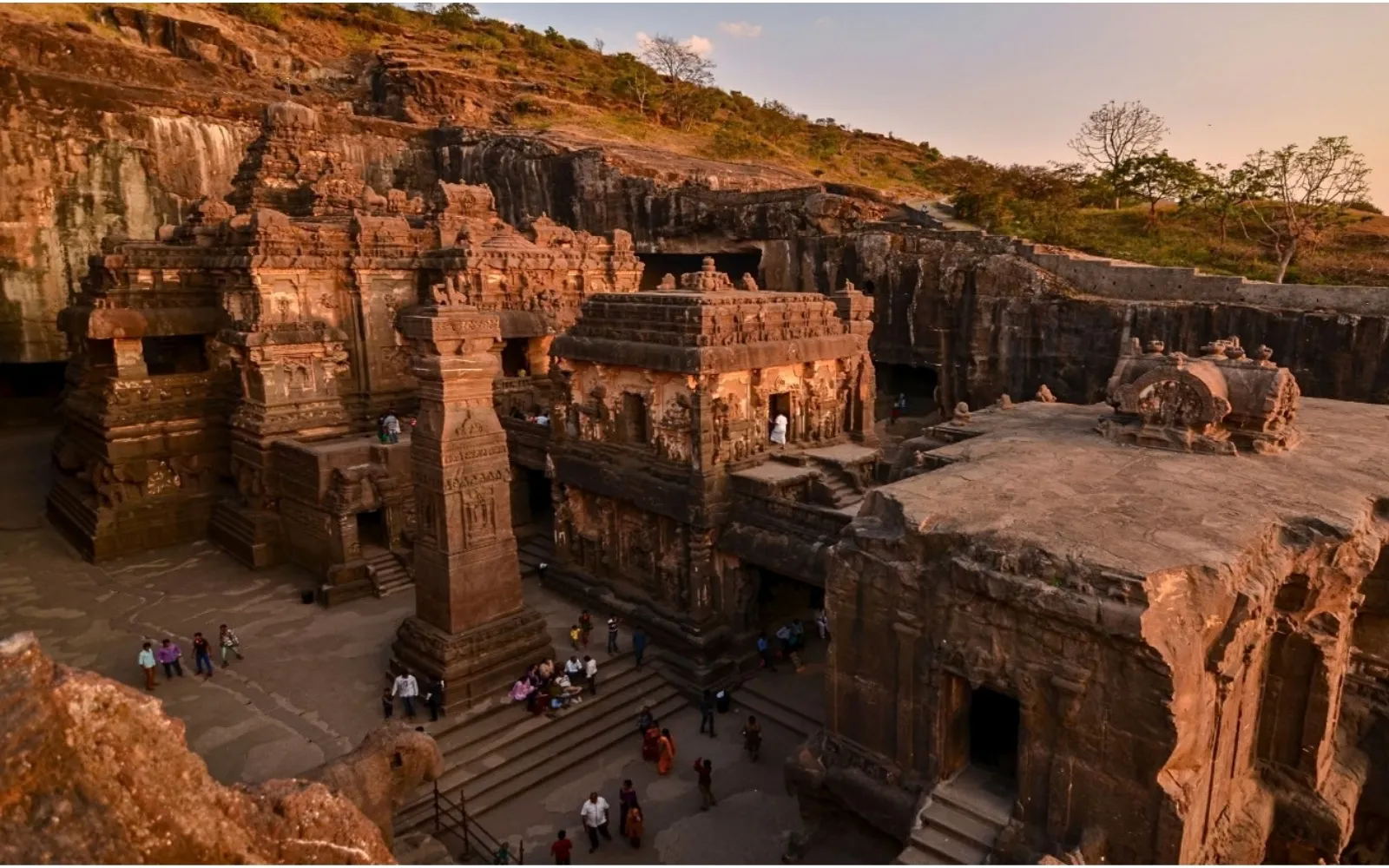 Historic rock-cut caves at Ellora Caves, Maharashtra, India