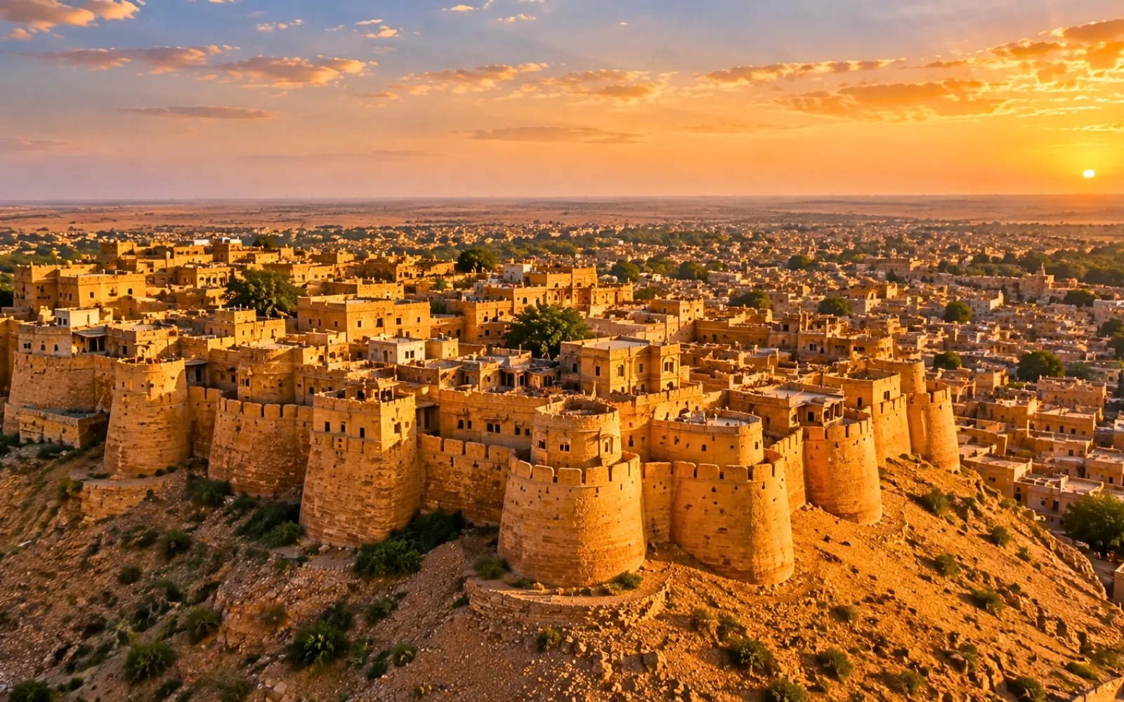 Scenic travel view of Jaisalmer, Rajasthan, India